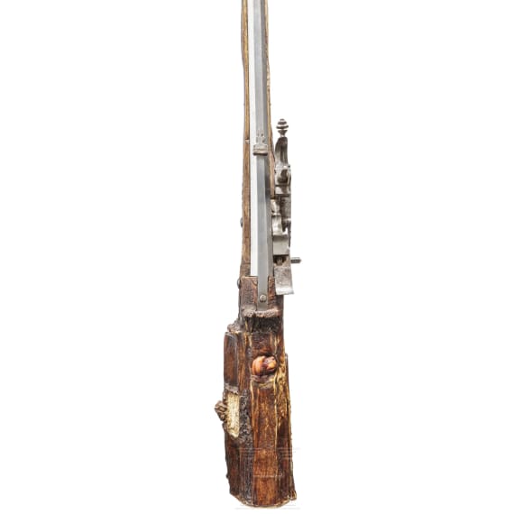 A wheellock rifle with staghorn stock, a historicism reproduction composed of original parts
