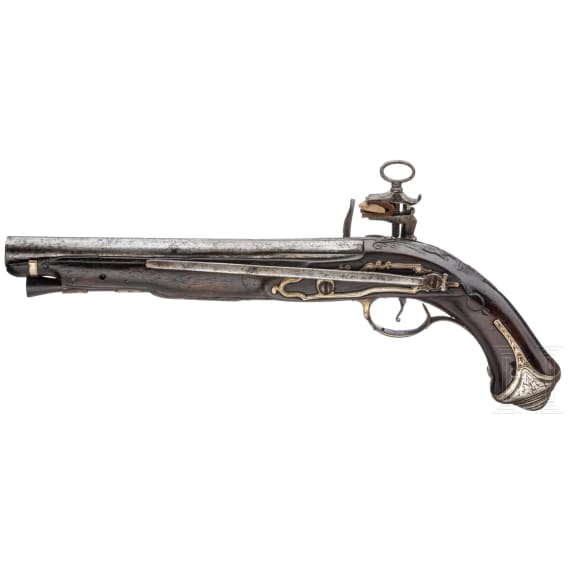 A cavalry officer's flintlock pistol by Peresteva in Barcelona, circa 1770