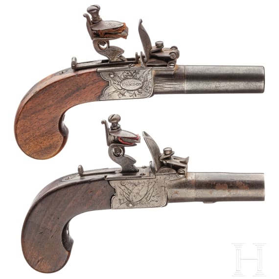 Two similar flintlock pocket pistols by Spencer and Jackson & Hall, London, circa 1780