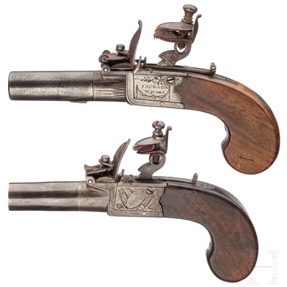 Two similar flintlock pocket pistols by Spencer and Jackson & Hall, London, circa 1780