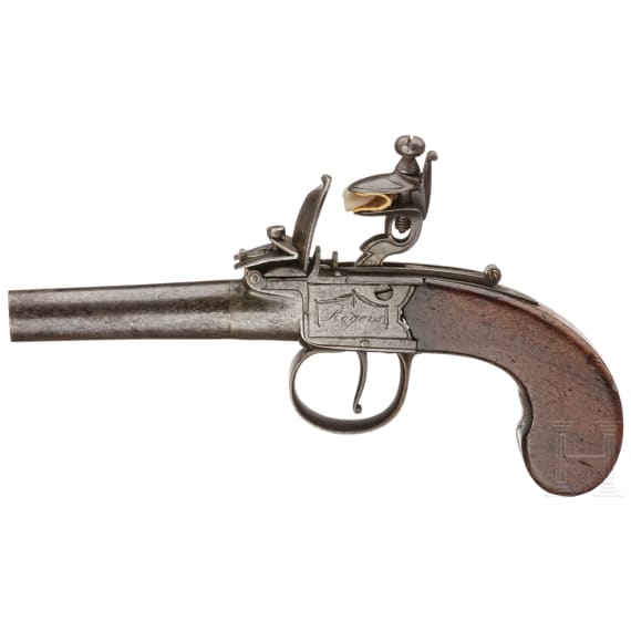 A flintlock pocket pistol by Rogers, England, circa 1800