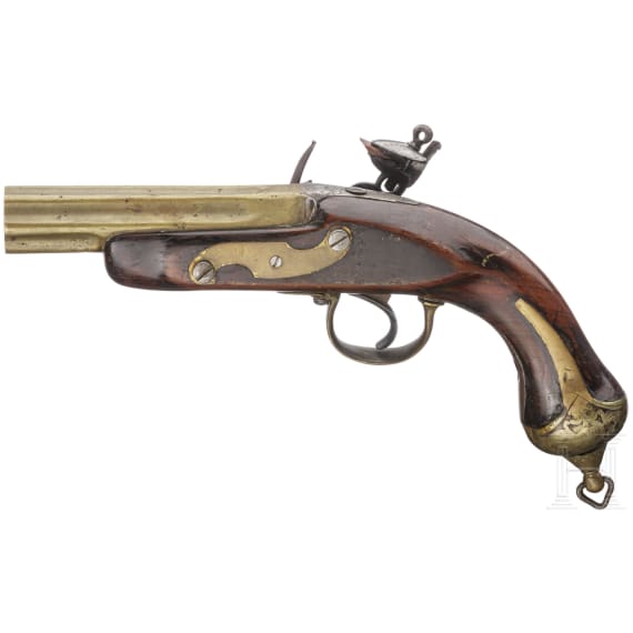 A seven-barrelled flintlock pistol, England, dated 1818