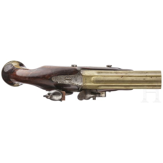 A seven-barrelled flintlock pistol, England, dated 1818