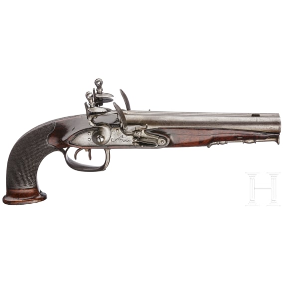A side-by-side flintlock pistol by A. Peron &agrave; St. Omer, France, 1845