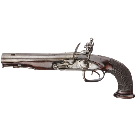 A side-by-side flintlock pistol by A. Peron &agrave; St. Omer, France, 1845