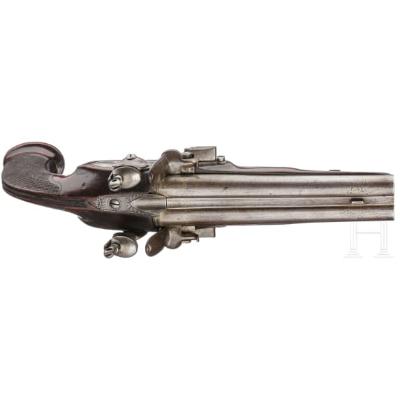 A side-by-side flintlock pistol by A. Peron &agrave; St. Omer, France, 1845