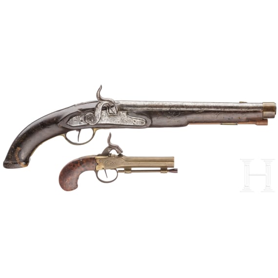 A percussion pistol and a pocket pistol, 18th/19th century