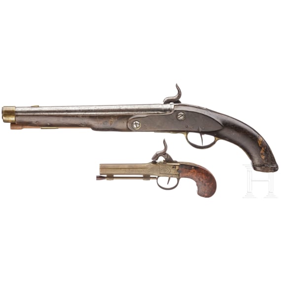 A percussion pistol and a pocket pistol, 18th/19th century