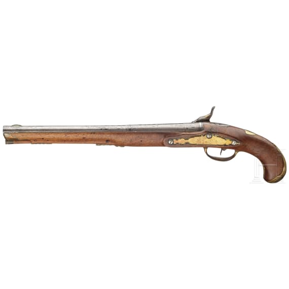 Lange Perkussionspistole mit osmanischem Damastlauf, deutsch, um 1780