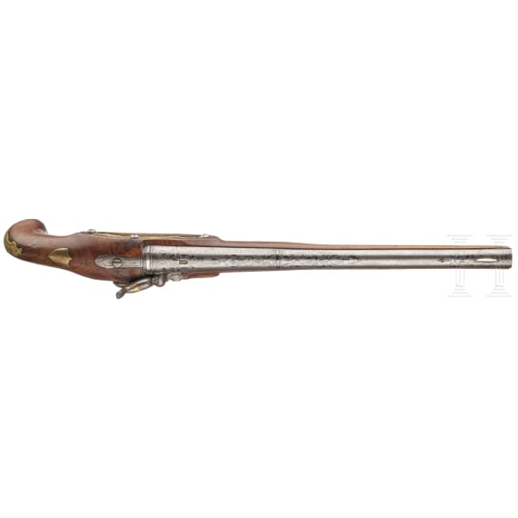 Lange Perkussionspistole mit osmanischem Damastlauf, deutsch, um 1780