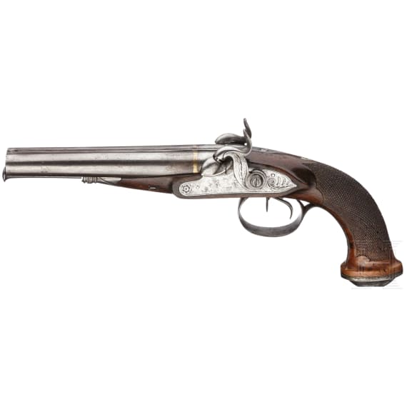 A French double-barrelled percussion pistol, circa 1830