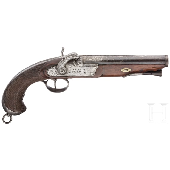 A percussion pistol by Pedro Jose Aguirre, Eibar, dated 1834