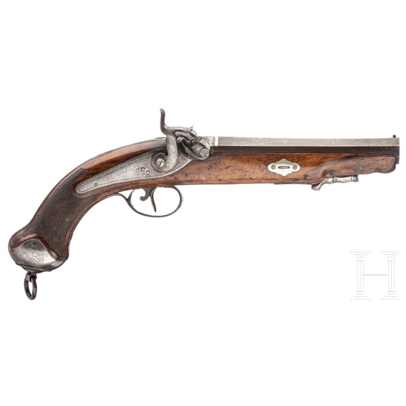 A percussion pistol by Feliz Guiasola, Eibar, dated 1845