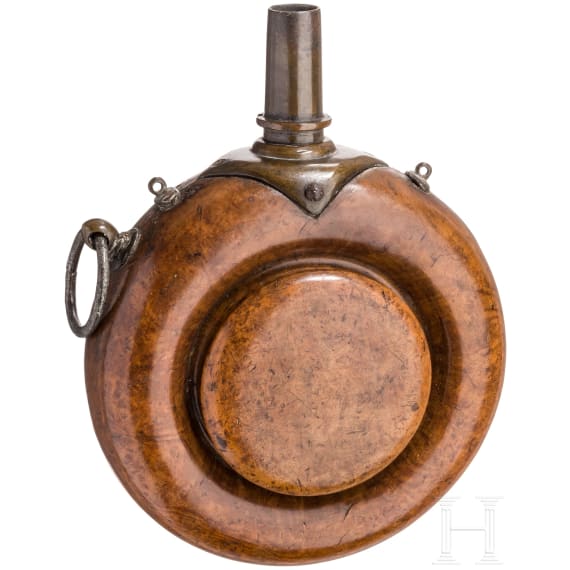 A wooden powder flask, France, 17th century