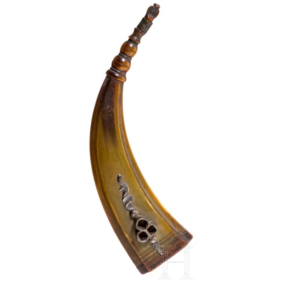 Pulverflasche mit Radschlossschl&uuml;ssel, deutsch, um 1700