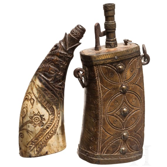 Two powder flasks, Hungary/Balcans, 19th century