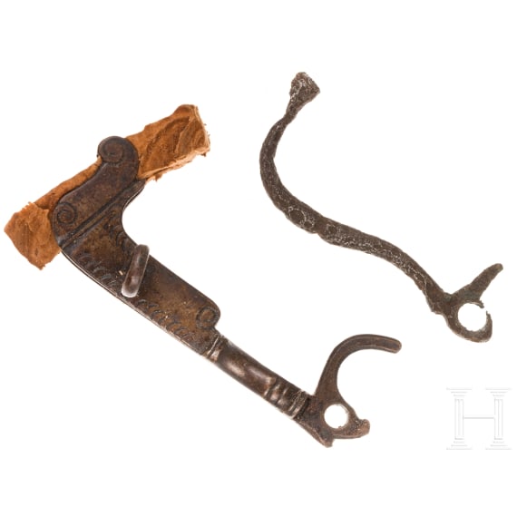 Two cocks for German matchlock rifles, 16th century