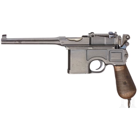 A "Broomhandle" Mauser C 96 "Wartime Commercial", with shoulder stock and leather harness