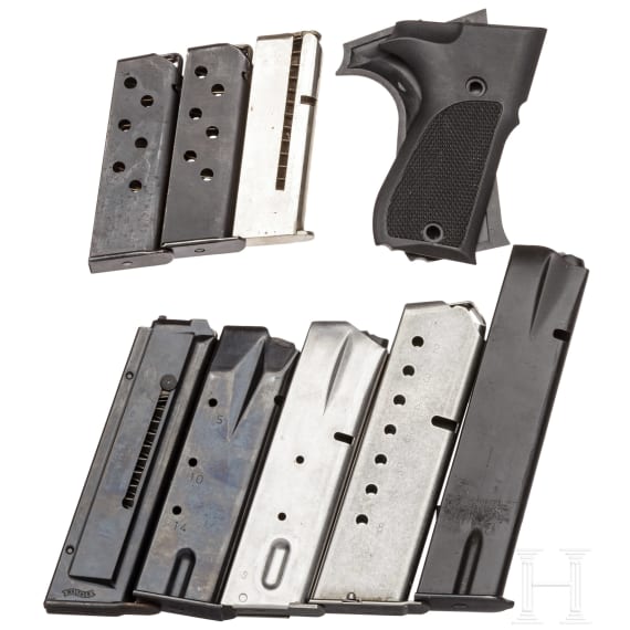 Mixed lot of eight magazines and grips