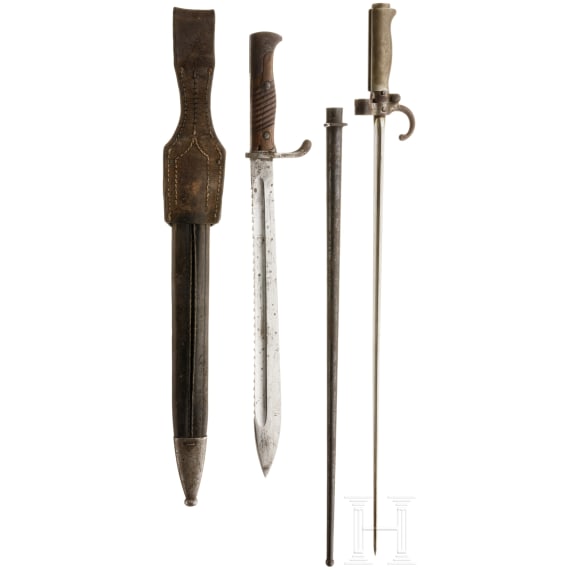 A German sidearm M 98/05 with saw back, and a French bayonet