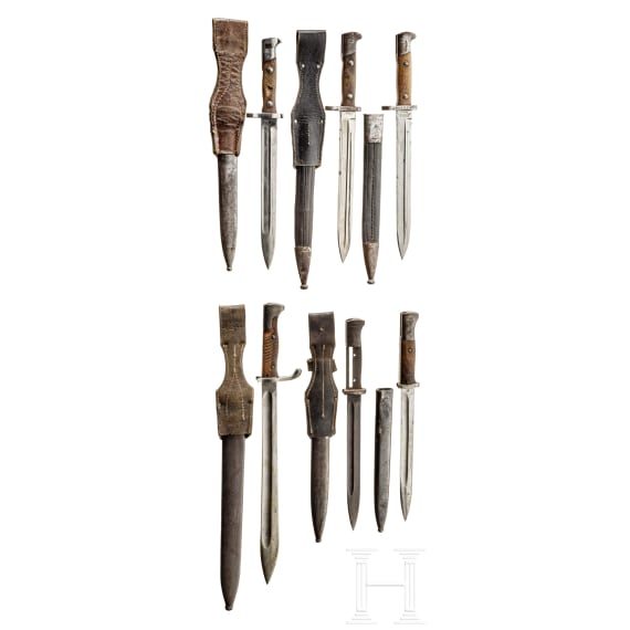 Six bayonets, mostly German