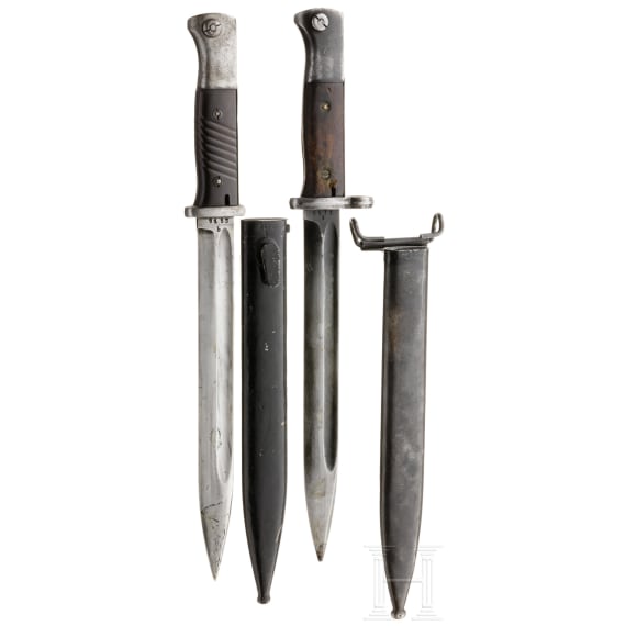 Two German bayonets M 84/98 made by Mundlos, Magdeburg, 1930s