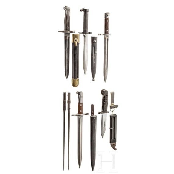 Mixed lot of seven european bayonets