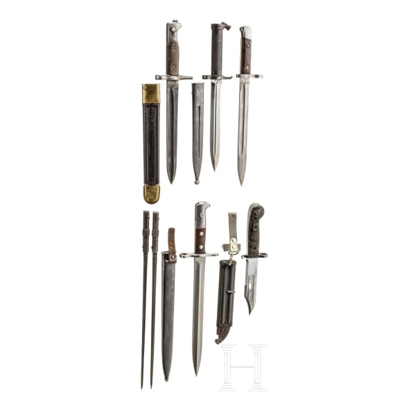 Mixed lot of seven european bayonets