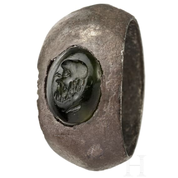 Silberner Siegelring mit Gemme, r&ouml;misch, 1. - 3. Jhdt.