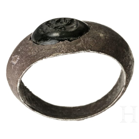 Silberner Siegelring mit Gemme, r&ouml;misch, 1. - 3. Jhdt.