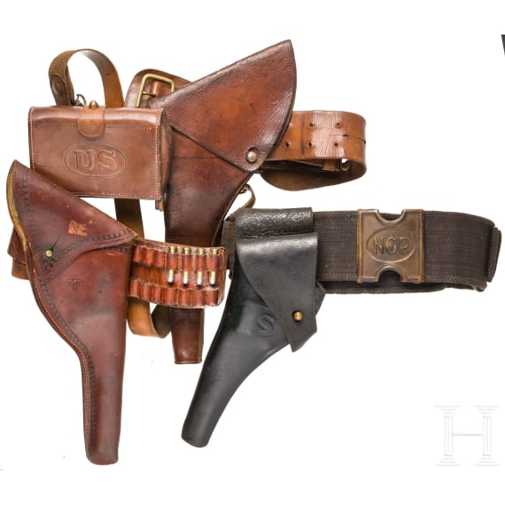 Three US American holsters, some military, 19th century