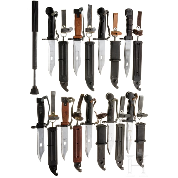 Nine Kalashnikov bayonets and a training device, GDR/Soviet Union, 2nd half 20th century