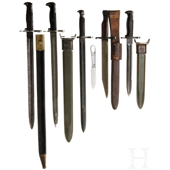Six sidearms, USA/Canada, circa 1900 - 1945