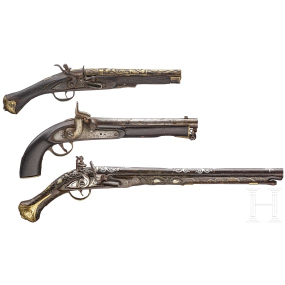 Three oriental pistols, 19th/20th century