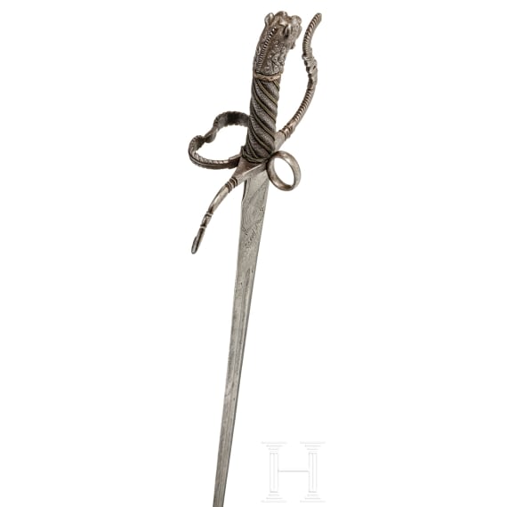 An Austrian or Swiss campaign sword with lion head pommel, assembled from old parts, circa 1580