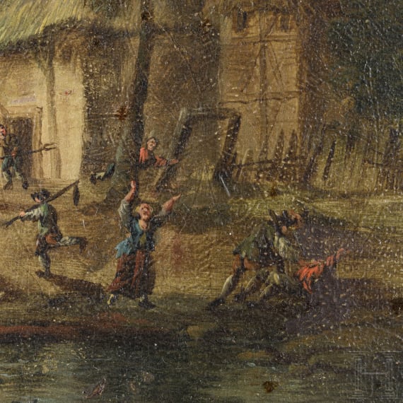 "Nightly Assault", a painting in the style of Aert van der Neer (1603 - 1677)