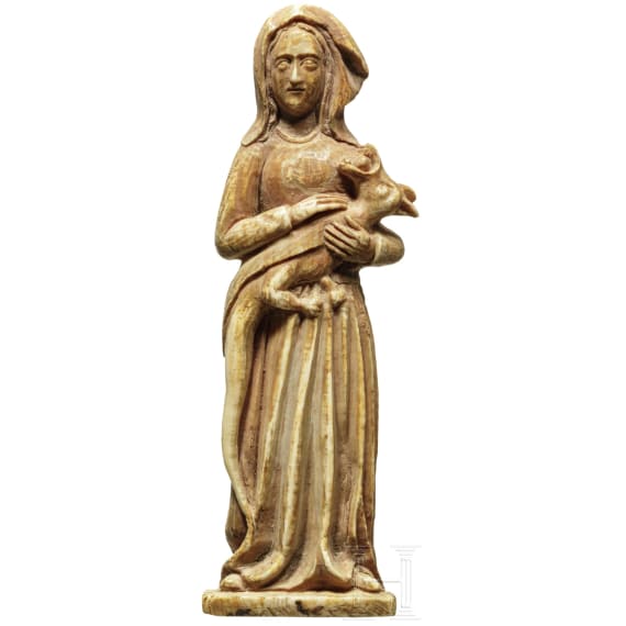 Beinschnitzerei mit Darstellung der Heiligen Margareta von Antiochia, deutsch, 16. Jhdt.