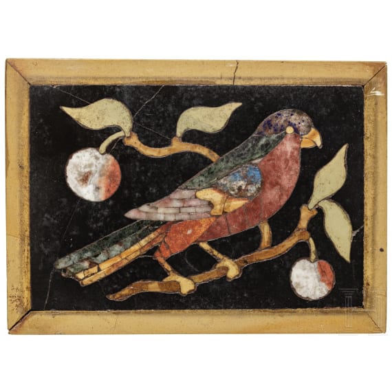 Pietra-Dura-Platte mit Vogeldarstellung, Italien, 17. Jhdt.