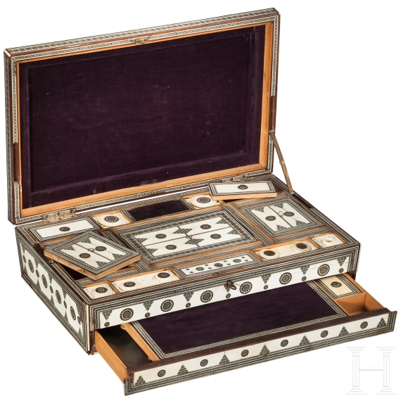 An Indian ivory mounted sewing casket, circa 1880