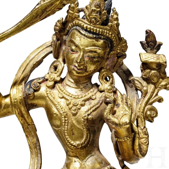 Vergoldete Bronze des Mañjuśrī mit Schwert, Tibet, 18. Jhdt.