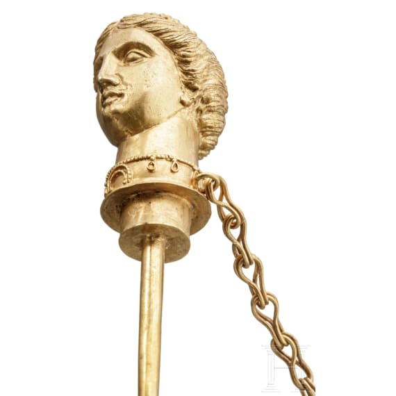 Goldbandglas mit figürlichem Golddeckel, römisch, 1. Jhdt.