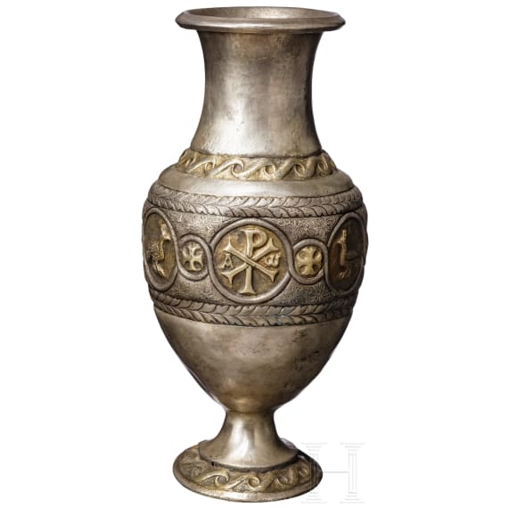 A rare early Christian partially gilded silver vase, 5th - 6th century