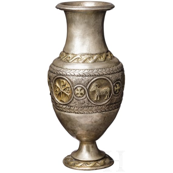 A rare early Christian partially gilded silver vase, 5th - 6th century