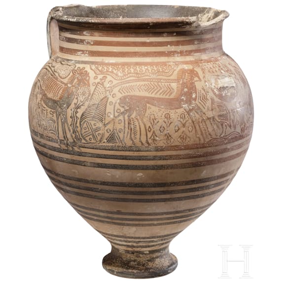 A Mycenaean krater with depiction of a chariot procession, Late Helladic IIIA, 14th century B.C.