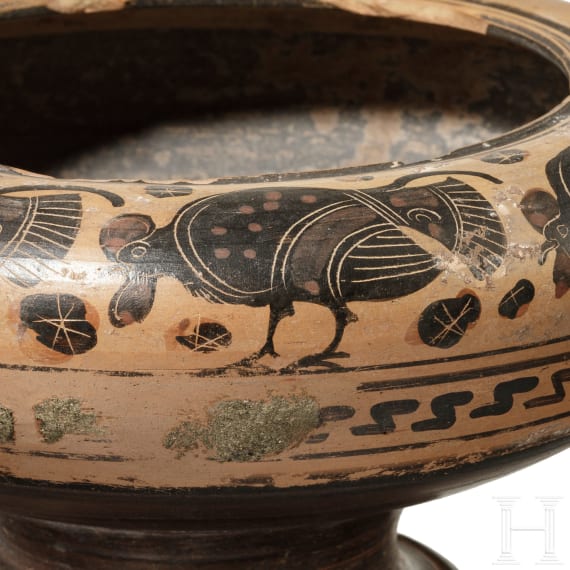 A Greek black figured lebes (cauldron), 6th century