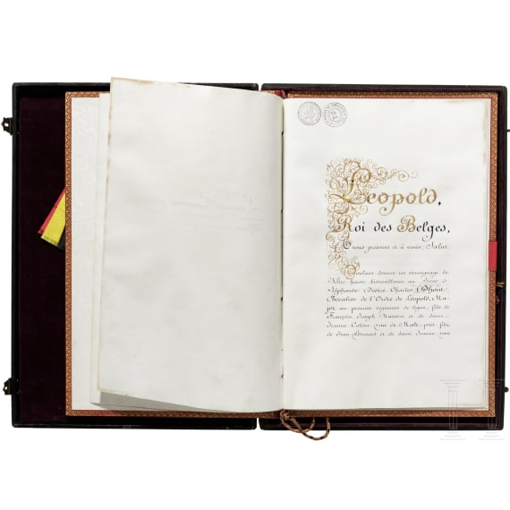 King Leopold I of Belgium - a Patent of Nobility to Major Alphonse Désiré Charles Dhont (1813 - 1870), dated May 14, 1860