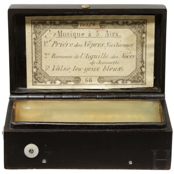 A French music box with scene of the abdication of Napoleon after the Treaty of Fontainebleau 1814, 1st half/mid-19th century