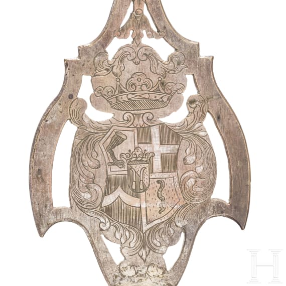 A flag top with the coat of arms of Liechtenstein and Dietrichstein, circa 1730