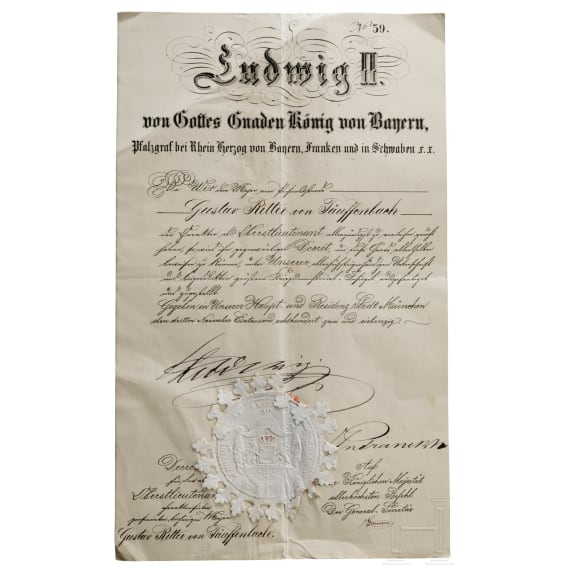 König Ludwig II. von Bayern - Autograph, datiert 3.11.1872