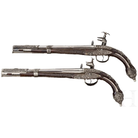 Ein Paar silbermontierte Luxus-Miqueletpistolen, Albanien, datiert 1792